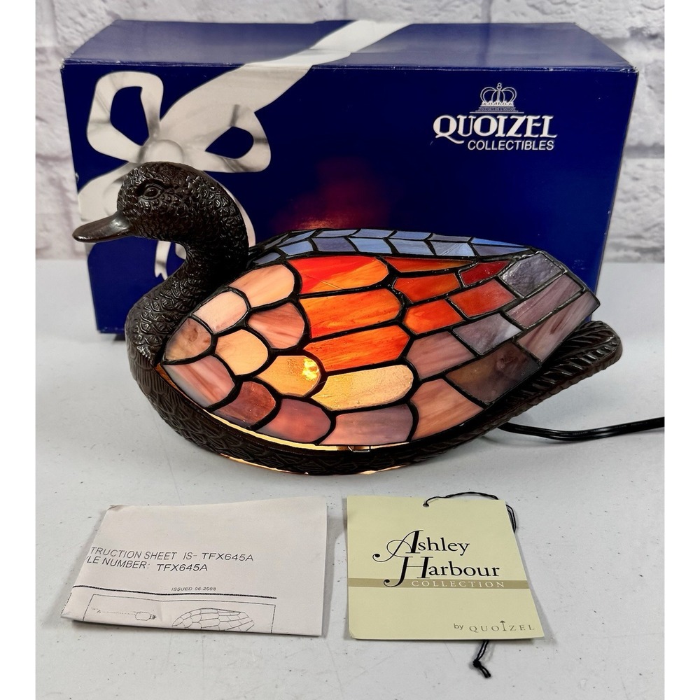 Vintage Duck Stained Glass Lamp 6" Tiffany Style Accent Quoizel Collection
